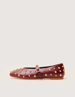 Elsie Burgundy Studded Ballerina Flats Flat Shoes To Wear With Wedding Dress