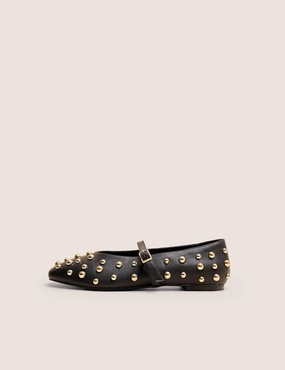 Elsie Black Studded Ballerina Flats Mary Jane Flats Shoes