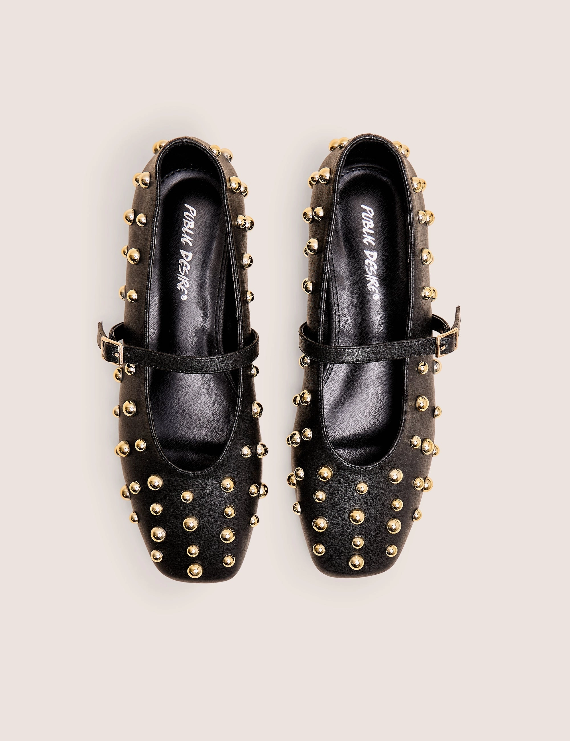 Elsie Black Studded Ballerina Flats Comfortable Wide Flat Shoes