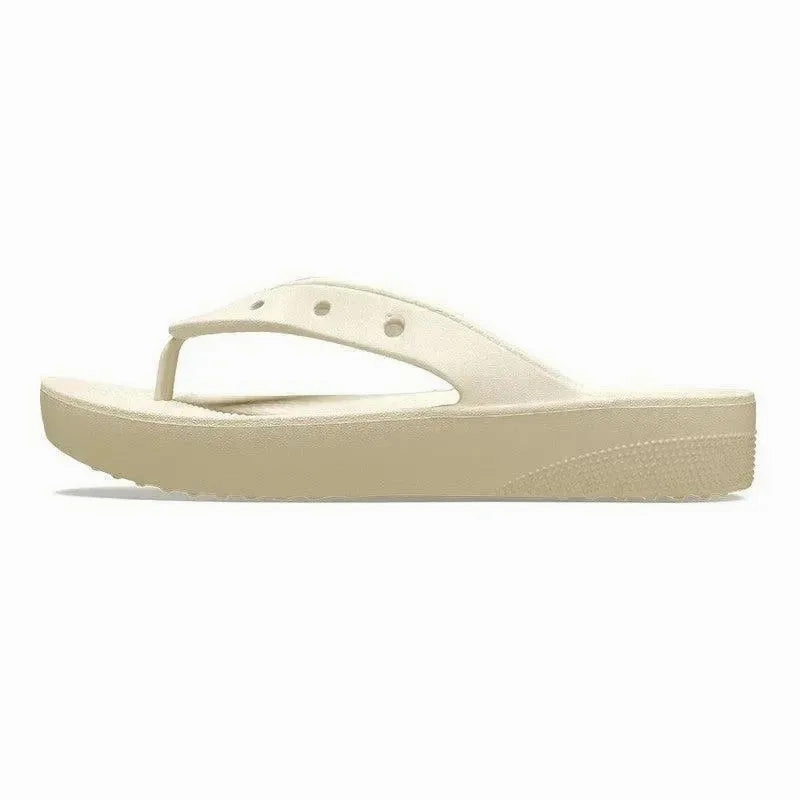 Crocs Classic Thong Slip On Platform Sandal - Bone Slip On Leather Loafers
