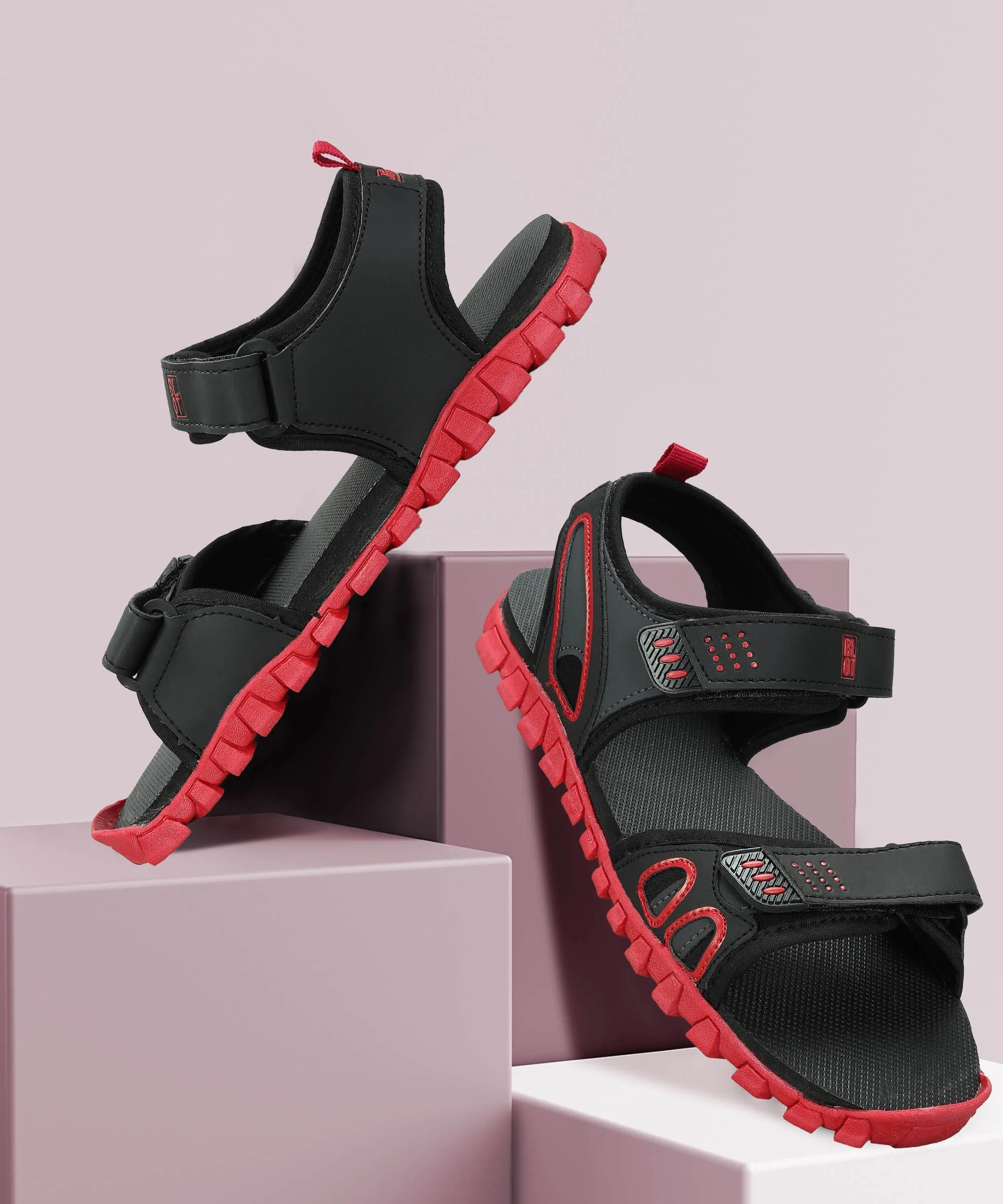 Platform Gladiator Sandals Paragon Men's Stylish Lightweight & Durable Black Red Velcro Dailywear Sandals