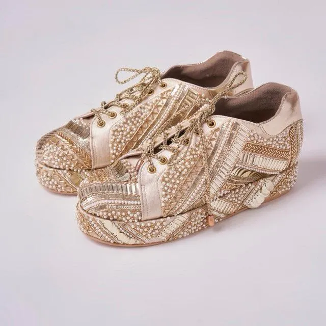 POPPY- Gold Bridal Sneaker Platform Wedges | Tiesta Shoes Rhinestone High Heel Boots