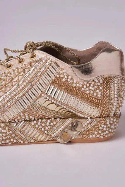 POPPY- Gold Bridal Sneaker Platform Wedges | Tiesta Shoes High Heels Mania