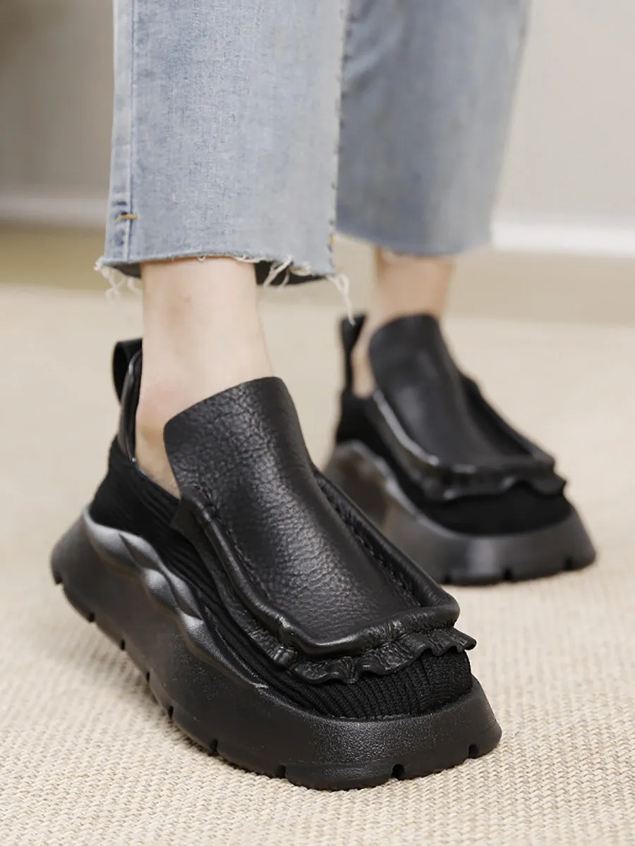 Oakland Basketball Shoes Women Retro Genuine Leather Spliced Platform Shoes AH1077