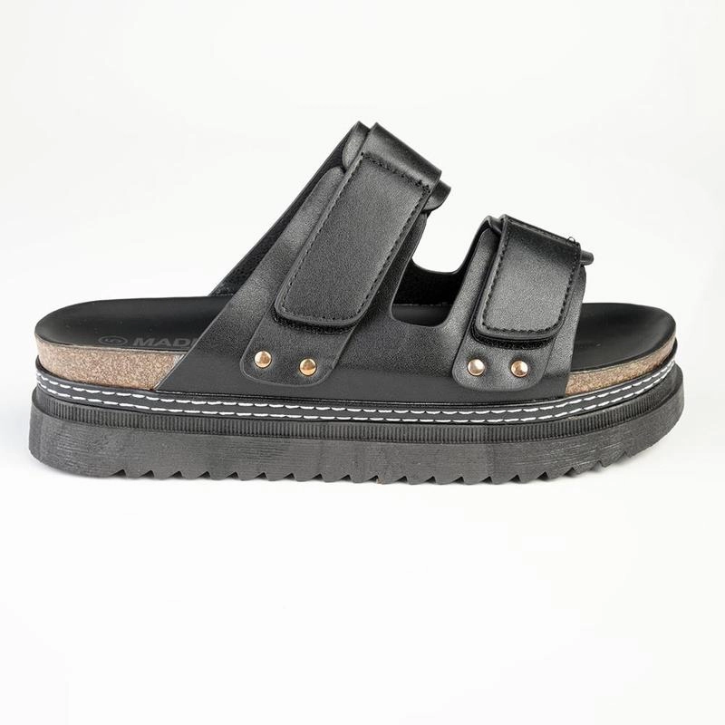 Slip Ons Waterproof Madison JO Double Velcro Strap Sandals - Black