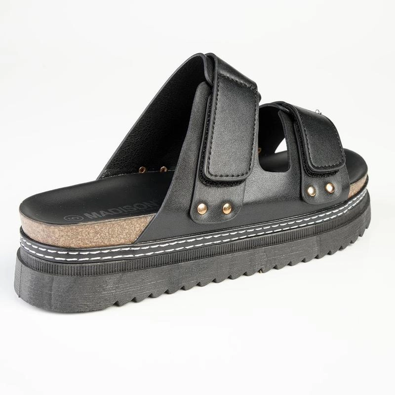 Madison JO Double Velcro Strap Sandals - Black Slip On Cheetah Print