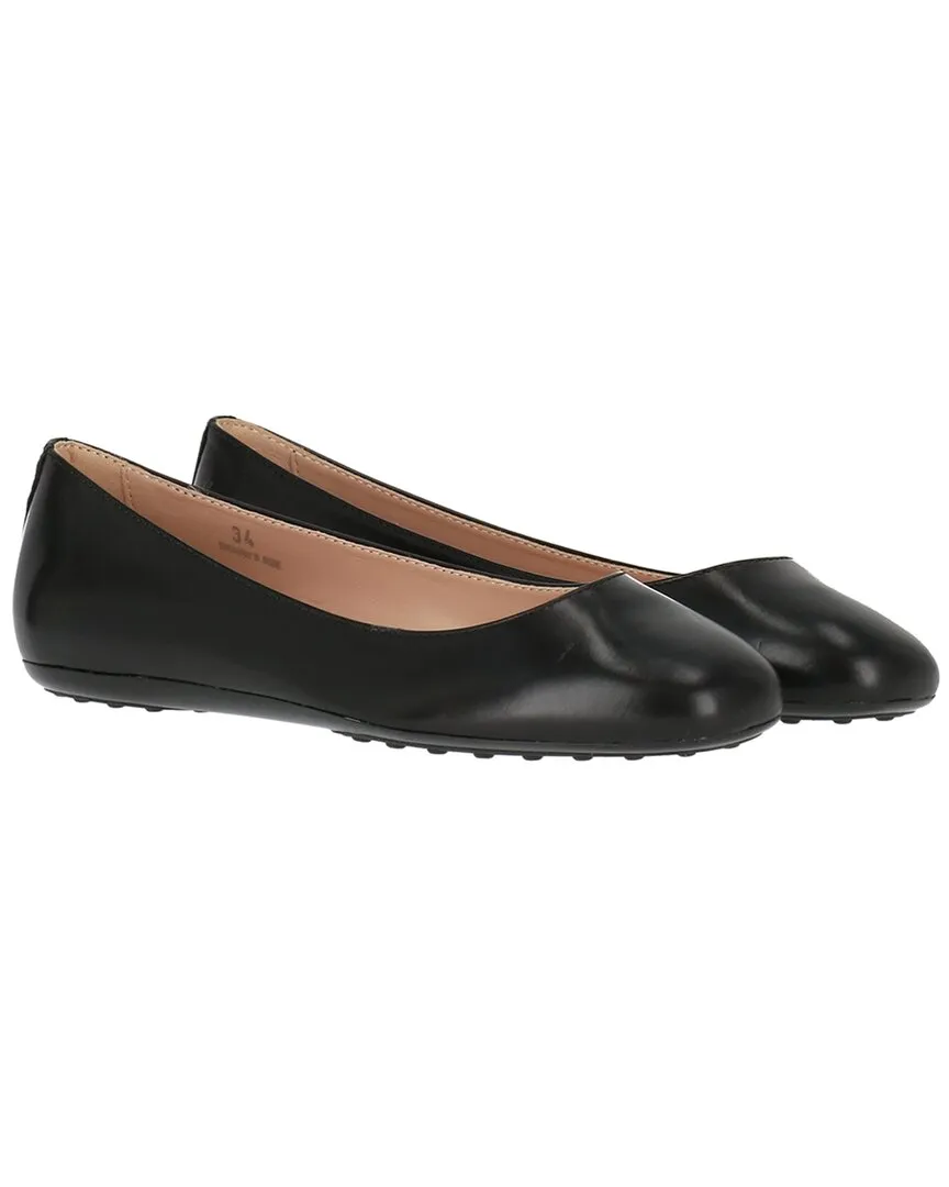 Flat Heel Running Shoes TOD??s Gomma Leather Ballerina Flat, 34