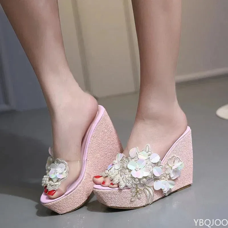 Summer Heeled Sandals Floral Wedge Sandal Shoes