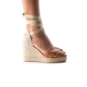 Floriano Camel Leather Block Heels Sandals