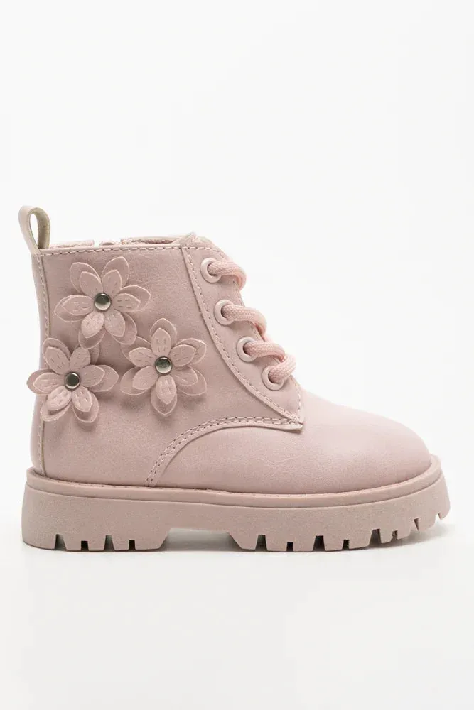 Flower Trim Boots Pink Revolution Running Shoes
