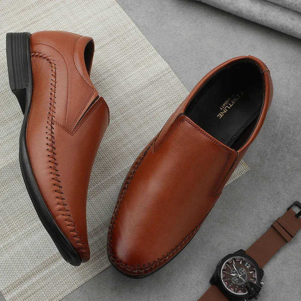 Fortune Tan Formal Non Lacing Moccasin Shoes For Men HML-18E By Liberty Dress Shoes With Socks