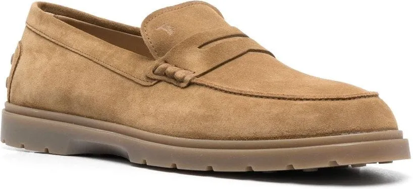 CARAMEL CALF LEATHER/SUEDE LOAFERS Suede Platform Loafers