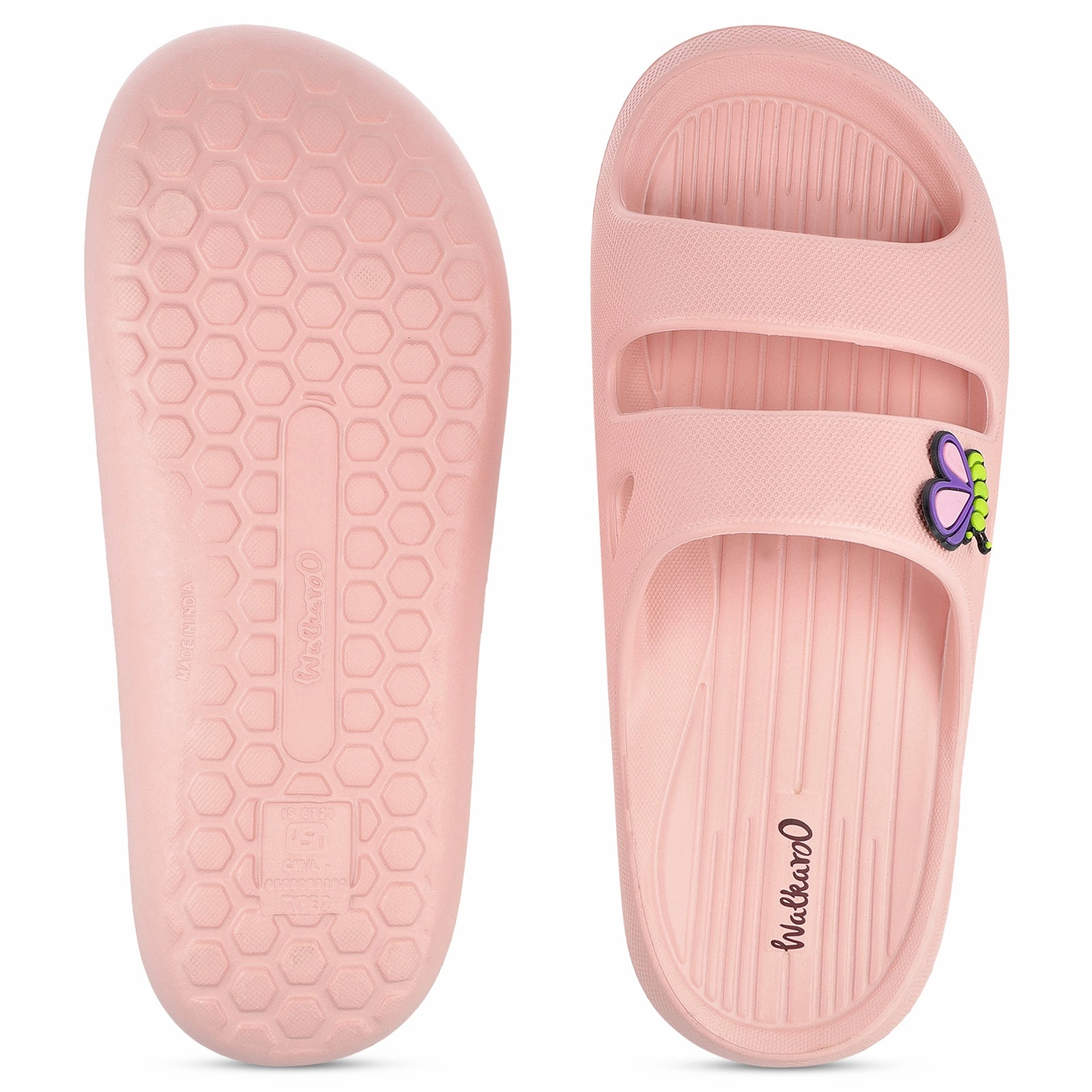 Black Leather Slip On Shoes Women's Flip Flop  - WC8920 Peach