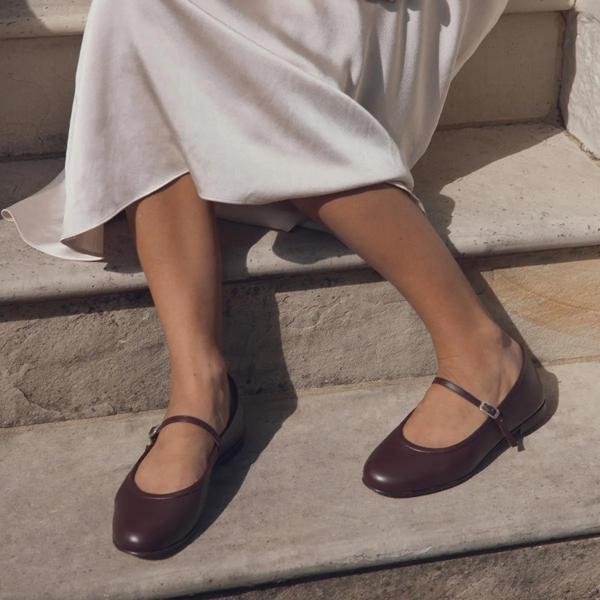 The Demi Jane - Burgundy Nappa Flat Silver Sandals Shoes