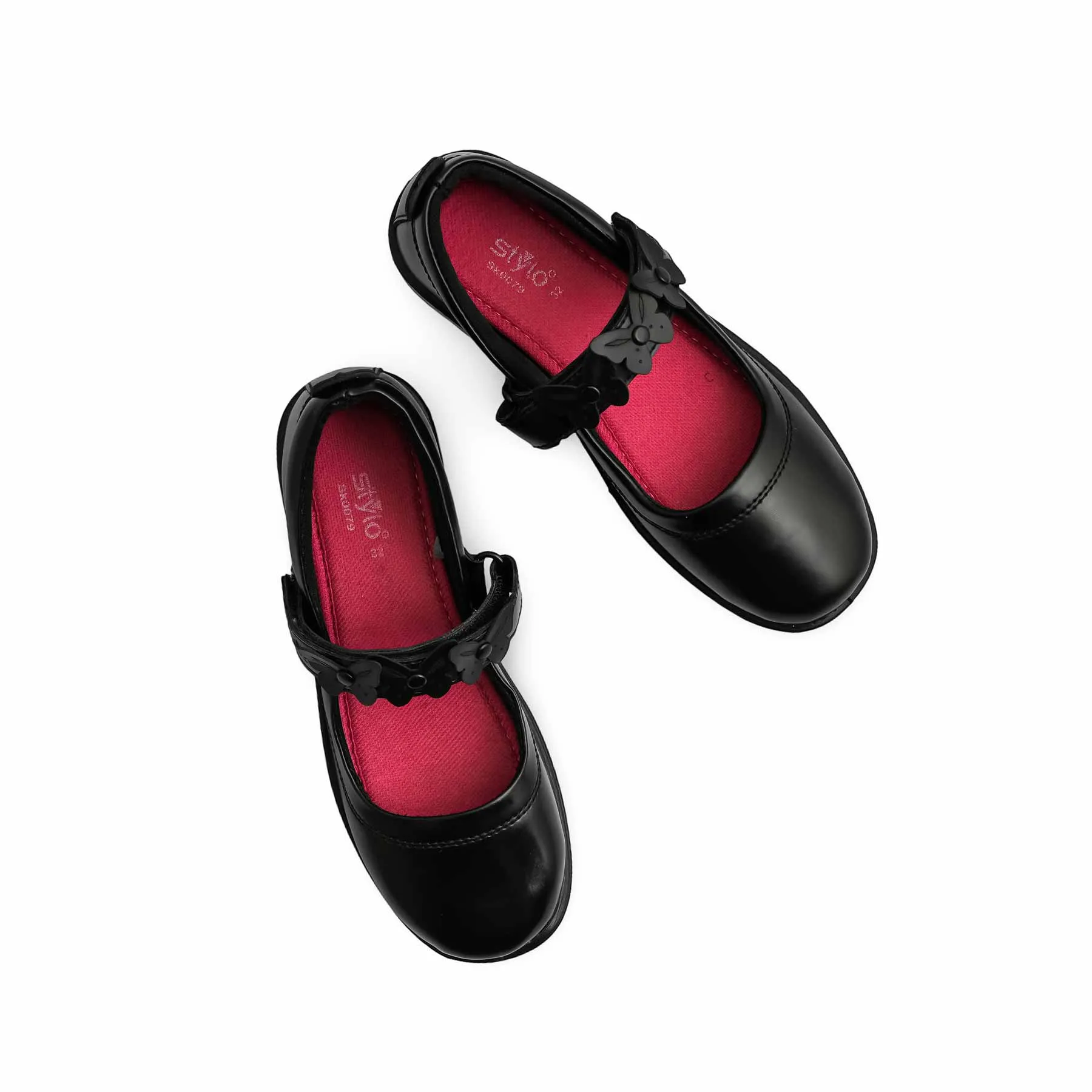 Girls Black Velcro School Shoes SK0079