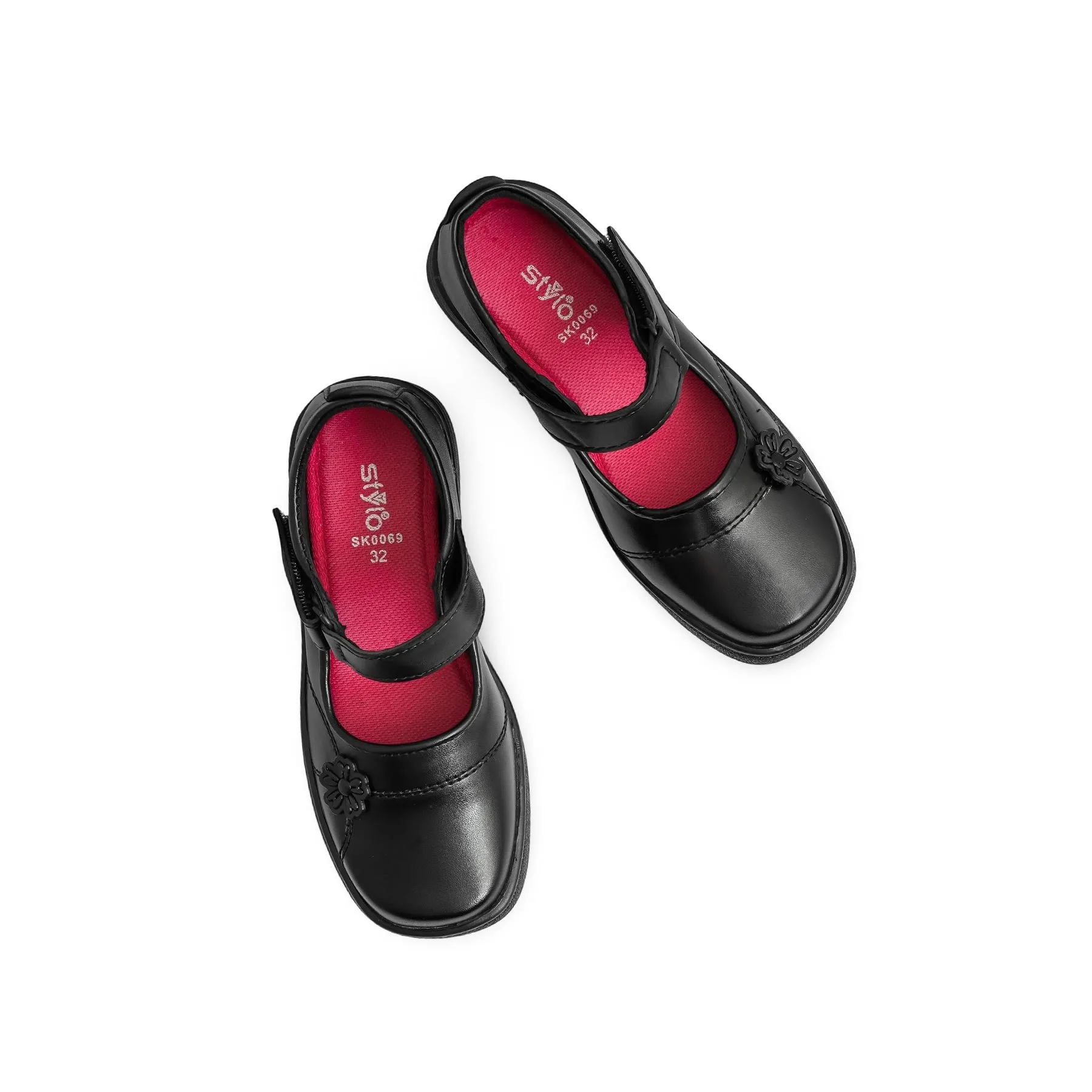 Girls Black Velcro Strap School Shoes SK0069