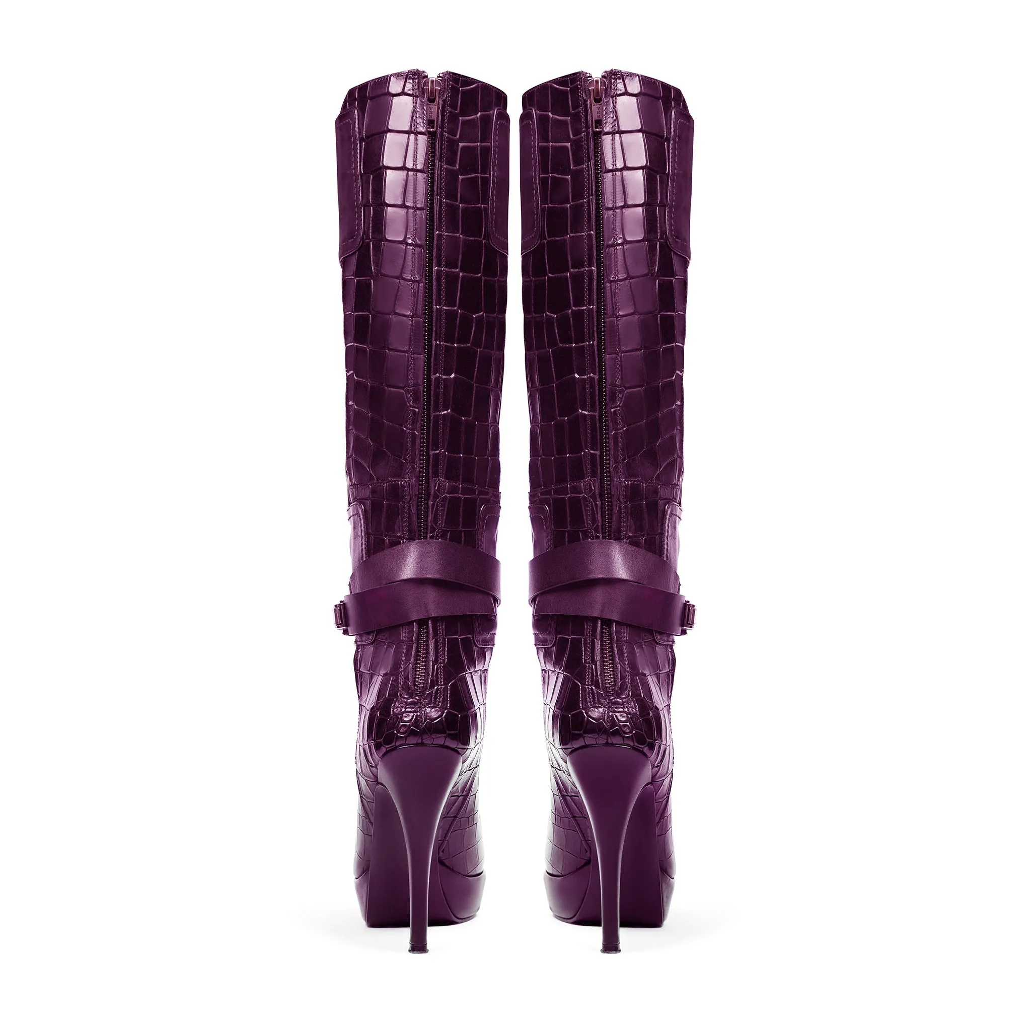 Western Knee High Boots Beja - Ladies Light Purple Calf Leather Long Boot
