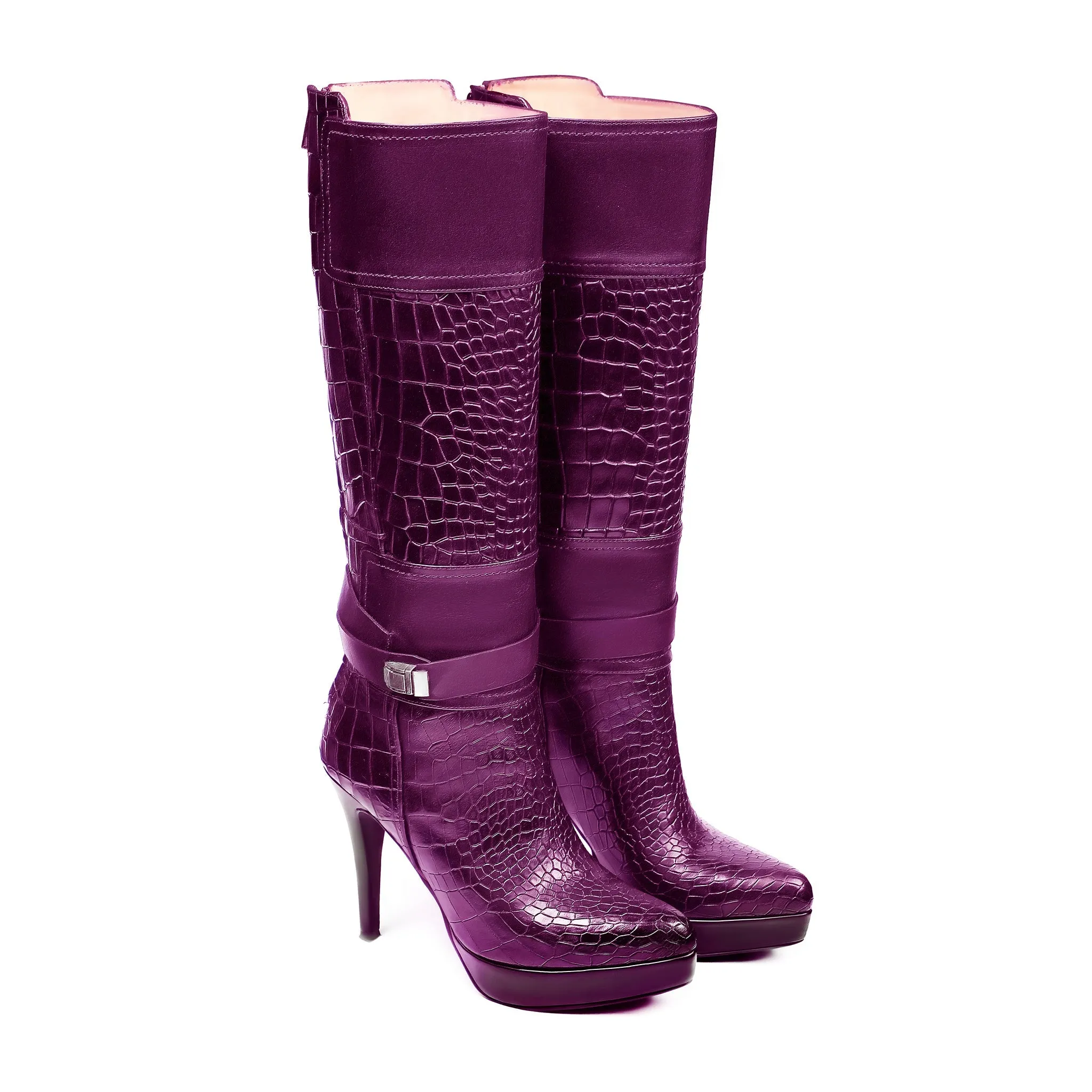 Beja - Ladies Light Purple Calf Leather Long Boot Green Boots Mount Everest