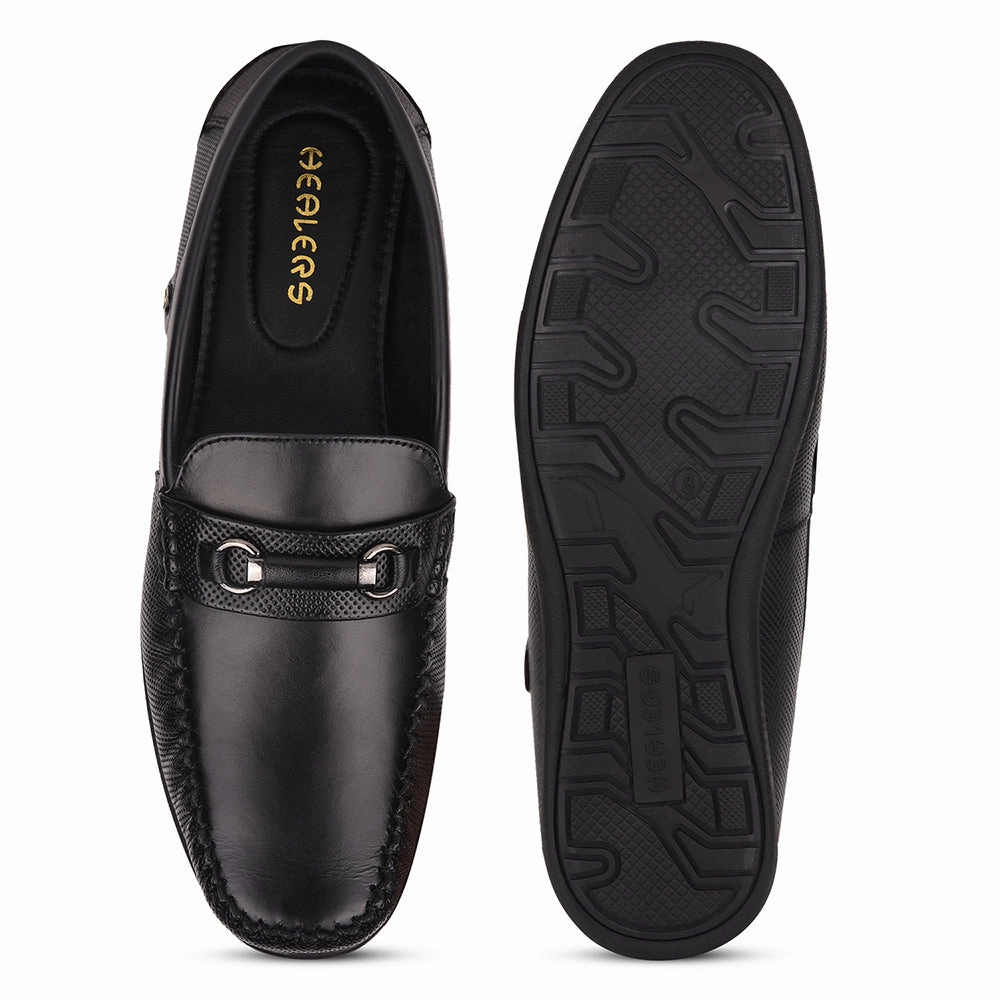 Healers Black Casual Loafers For Men OSL-31 By Liberty Wearing Loafers In The Winter