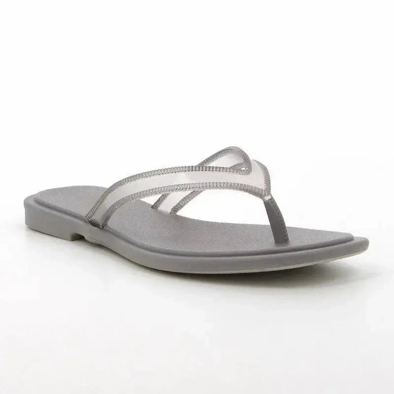 Grendha Amina Thong Slip On Sandals - Grey/Silver Tan Slip On Jazz Shoes