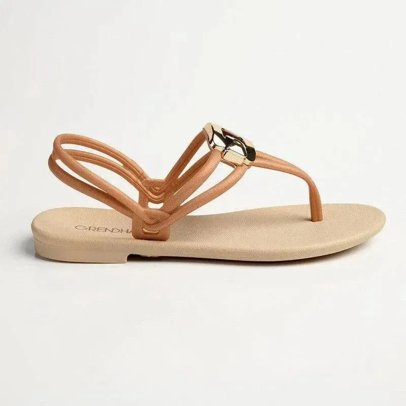Warm Slip Ons Grendha Tully Slingback Thong Sandals - Beige/Gold