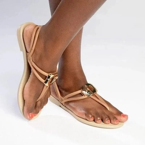 Grendha Tully Slingback Thong Sandals - Beige/Gold Slip On Shoes For Airport