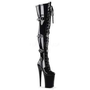 9 Inch Heel INFINITY-3028 Black Pat Low Heel Boots