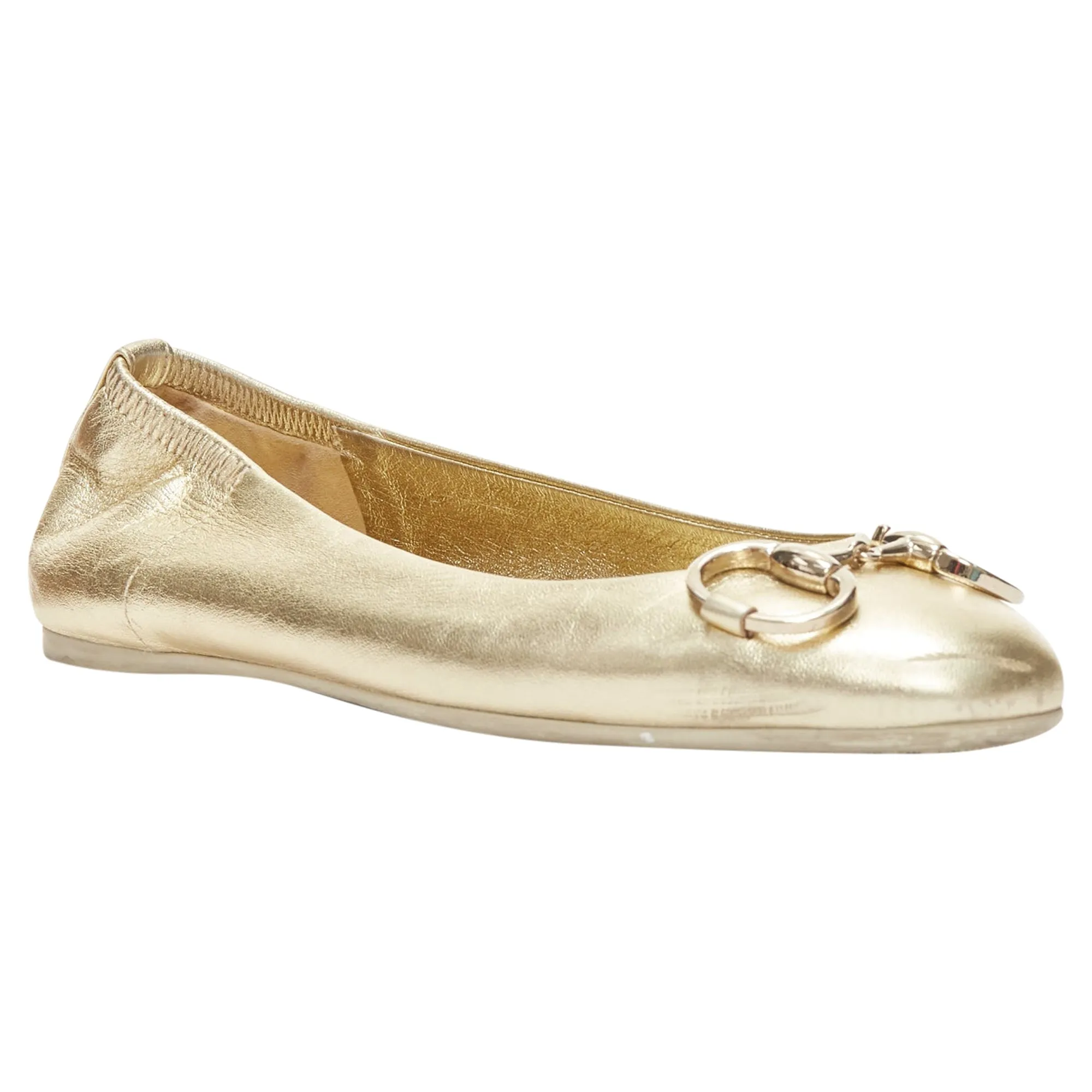 Vintage Flats Shoes Gucci metallic Horsebbuckle round toe ballerina flats