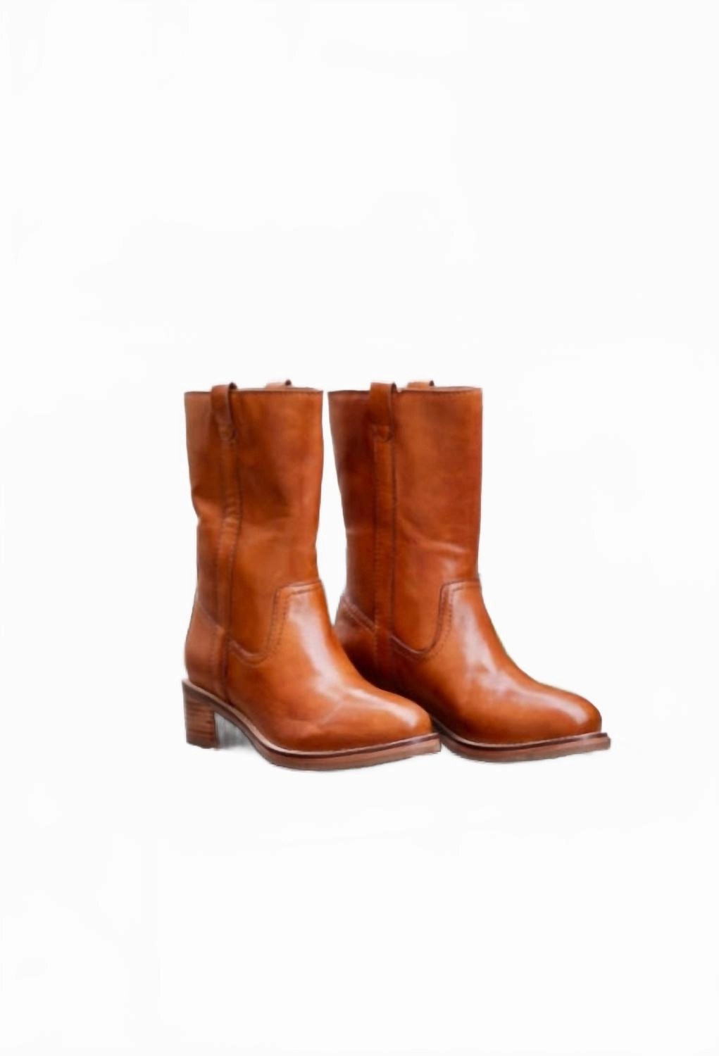 Bondage Boots Women's Crush It Mid-Calf Boots In Cognac Leather
