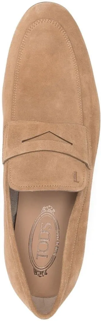 ALMOND TOE PENNY LOAFERS, SAND BEIGE CALF LEATHER. Neutral Loafers