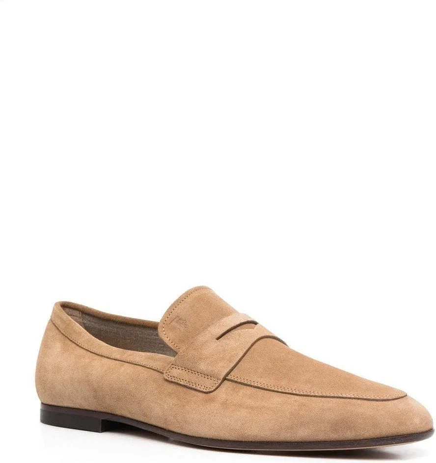ALMOND TOE PENNY LOAFERS, SAND BEIGE CALF LEATHER. Casual Slip On Loafers