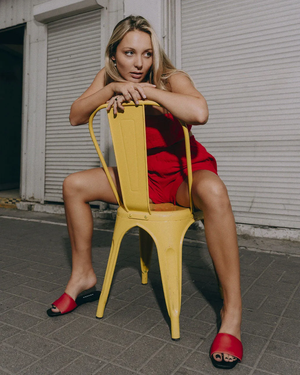 Mellow Slides Red vegan slides made of corn leather Yellow Slip On Shoes