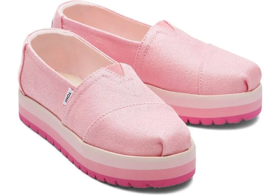 Long Running Shoes Toms Alp Platform 10019840 Girls  Pink Twill Glimmer Slip-On Shoes JOBB039