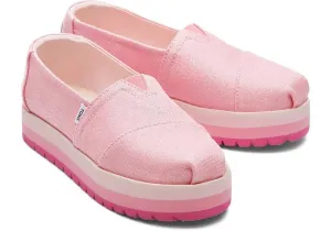 Lacing Running Shoes Toms Alp Platform 10019840 Girls  Pink Twill Glimmer Slip-On Shoes JOBB039