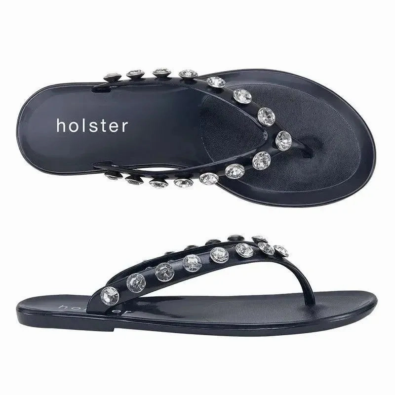 Slip-on Slippers Nearby Holster Vacation Jewelled Toe Thong - Midnight Blue