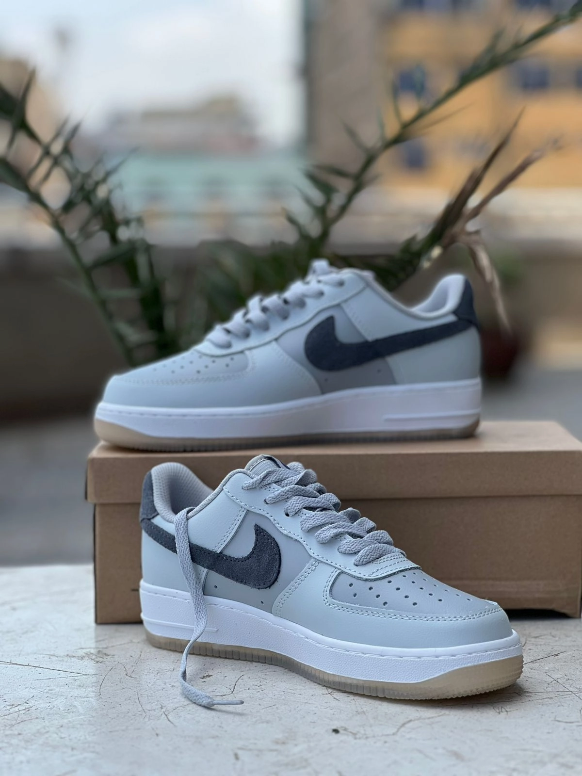 Sneakers On A Wire Air Force 1 Sneakers - Light Grey & Dark Grey with Gum Sole