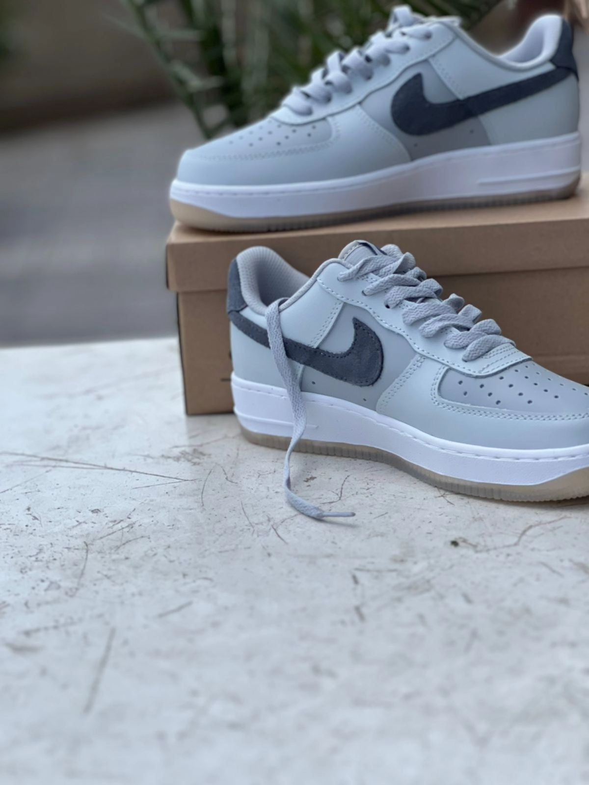 Air Force 1 Sneakers - Light Grey & Dark Grey with Gum Sole One Sneakers