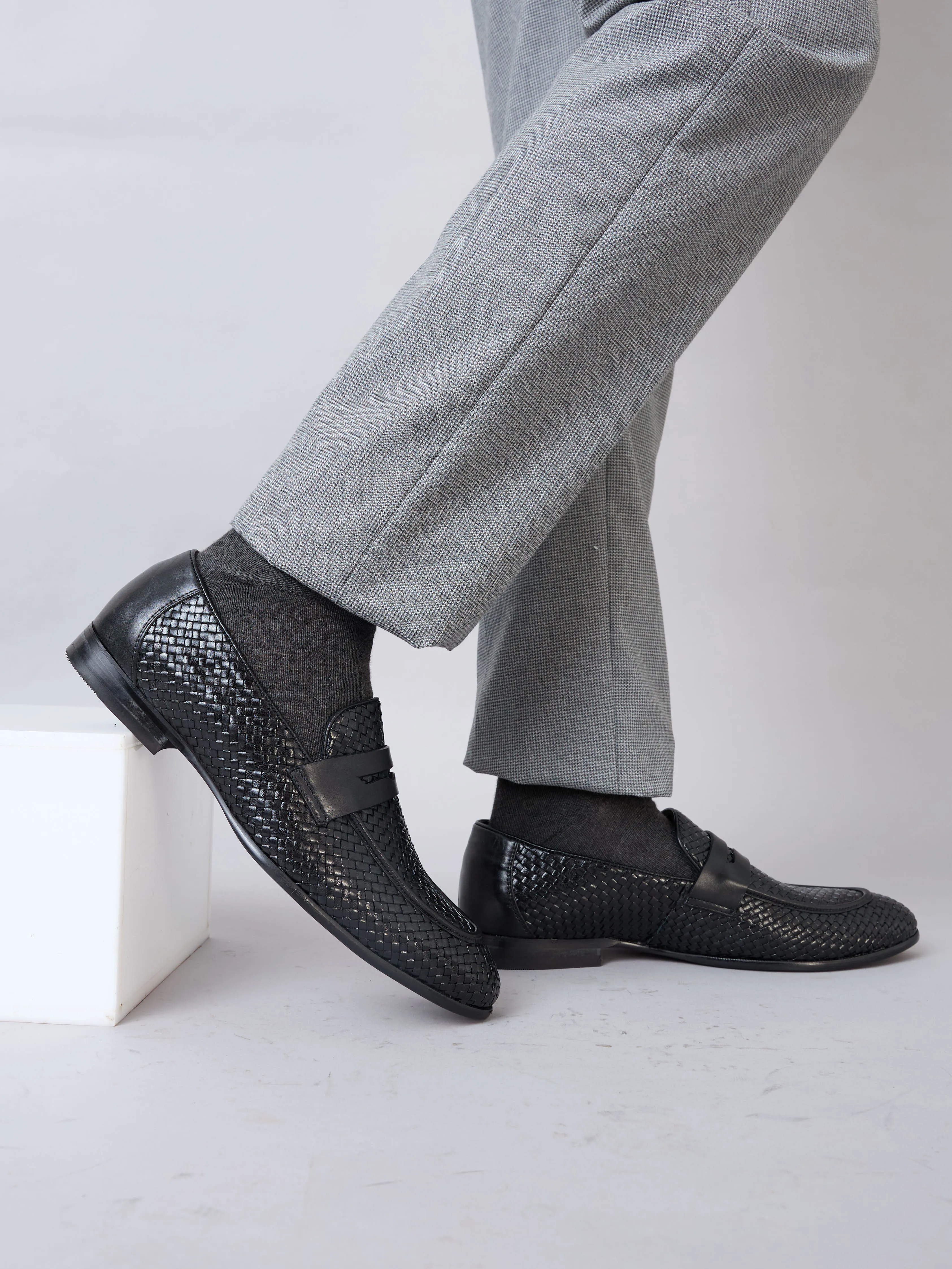 Imperio By Regal Black Mens Formal Woven Leather Slip Ons Maternity Slip On Shoes