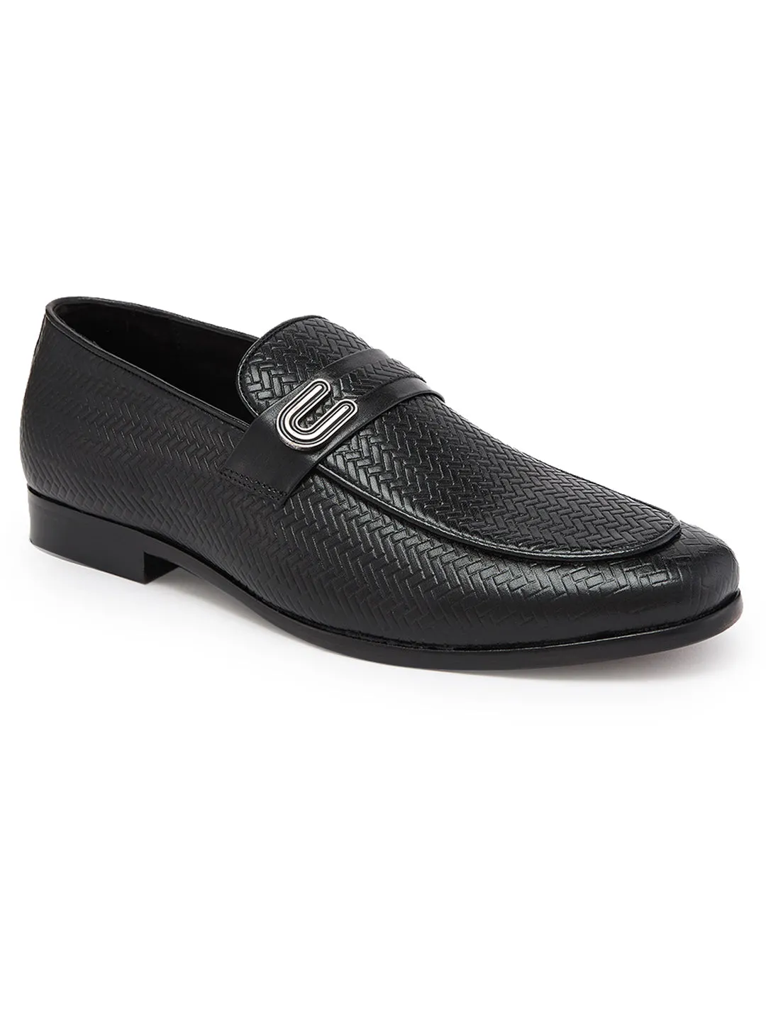 Tazz Slip-on Slippers Imperio By Regal Black Mens Textured Leather Formal Buckled Slip Ons