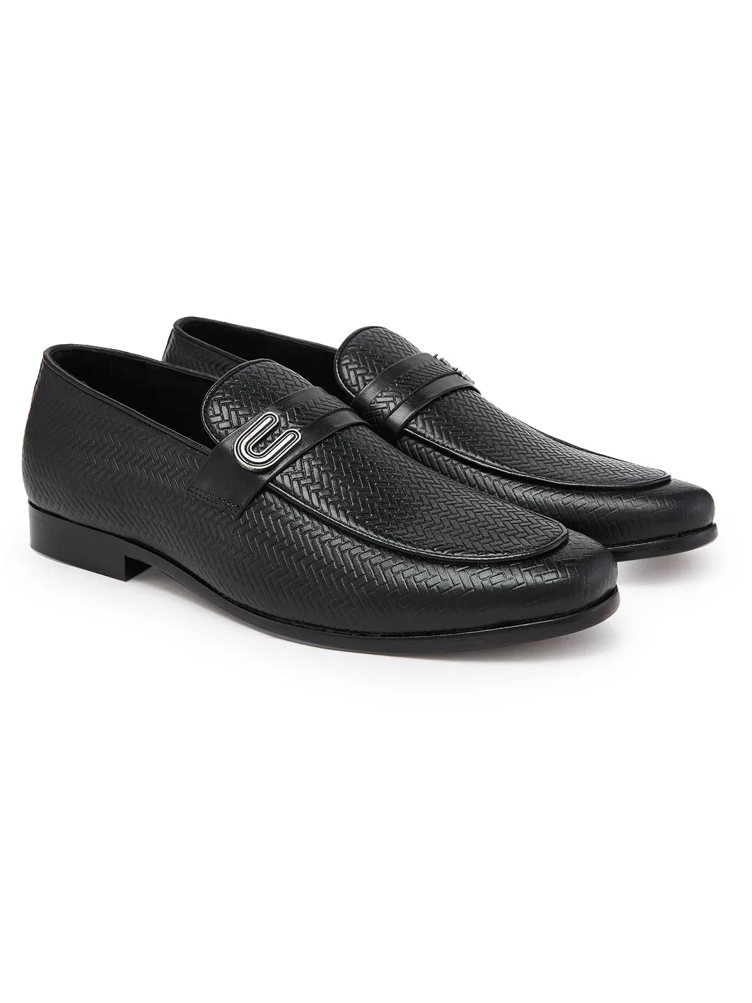 Metallic Slip Ons Imperio By Regal Black Mens Textured Leather Formal Buckled Slip Ons