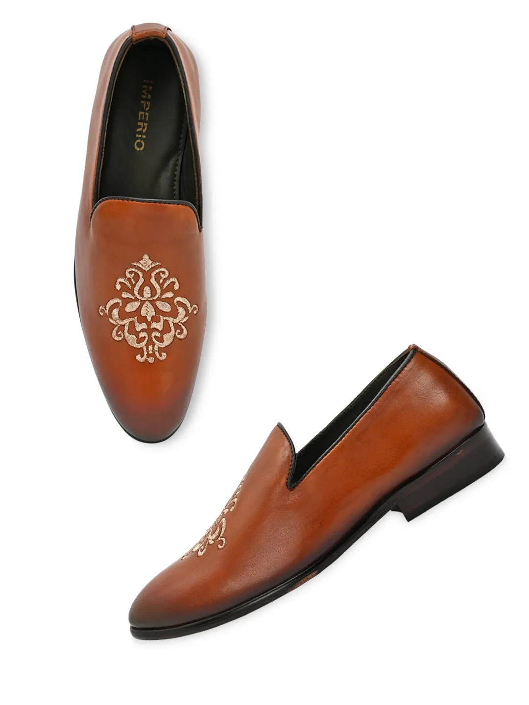 Imperio By Regal Tan Men Formal Leather Embroidered Slip Ons Spanish Dress Shoes