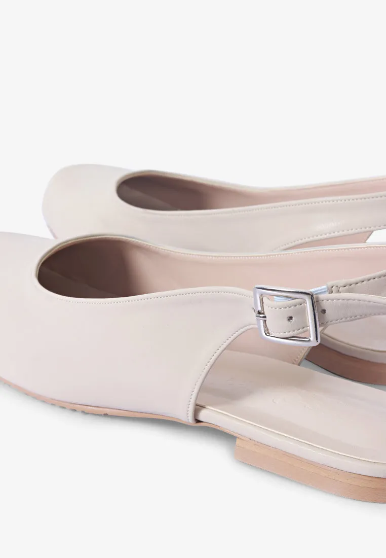 Balarie Ankle Strap Ballet Flats - Beige Zero Drop Shoes For Flat Feet