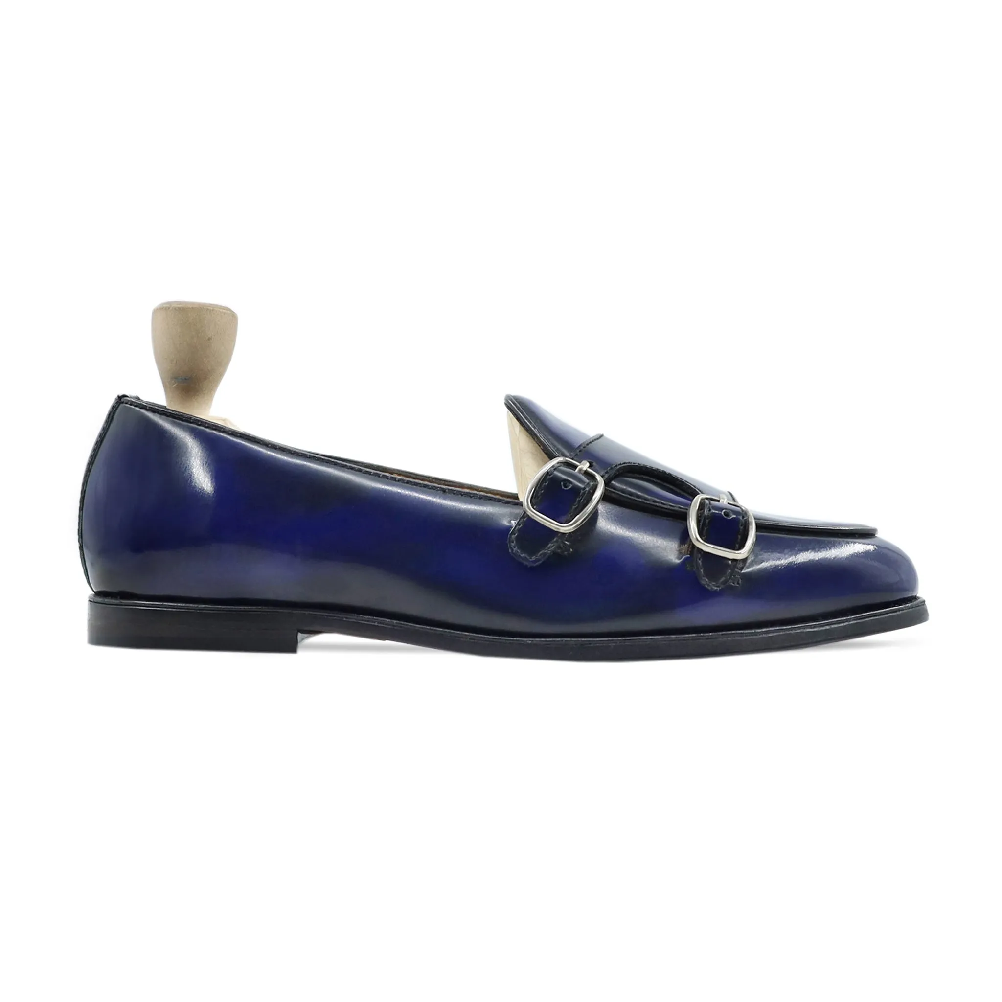 1906l Loafers Jelenia - Men's Blue Box Leather Double Monkstrap