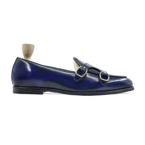 Jelenia - Men's Blue Box Leather Double Monkstrap Business Casual Outfits With Loafers