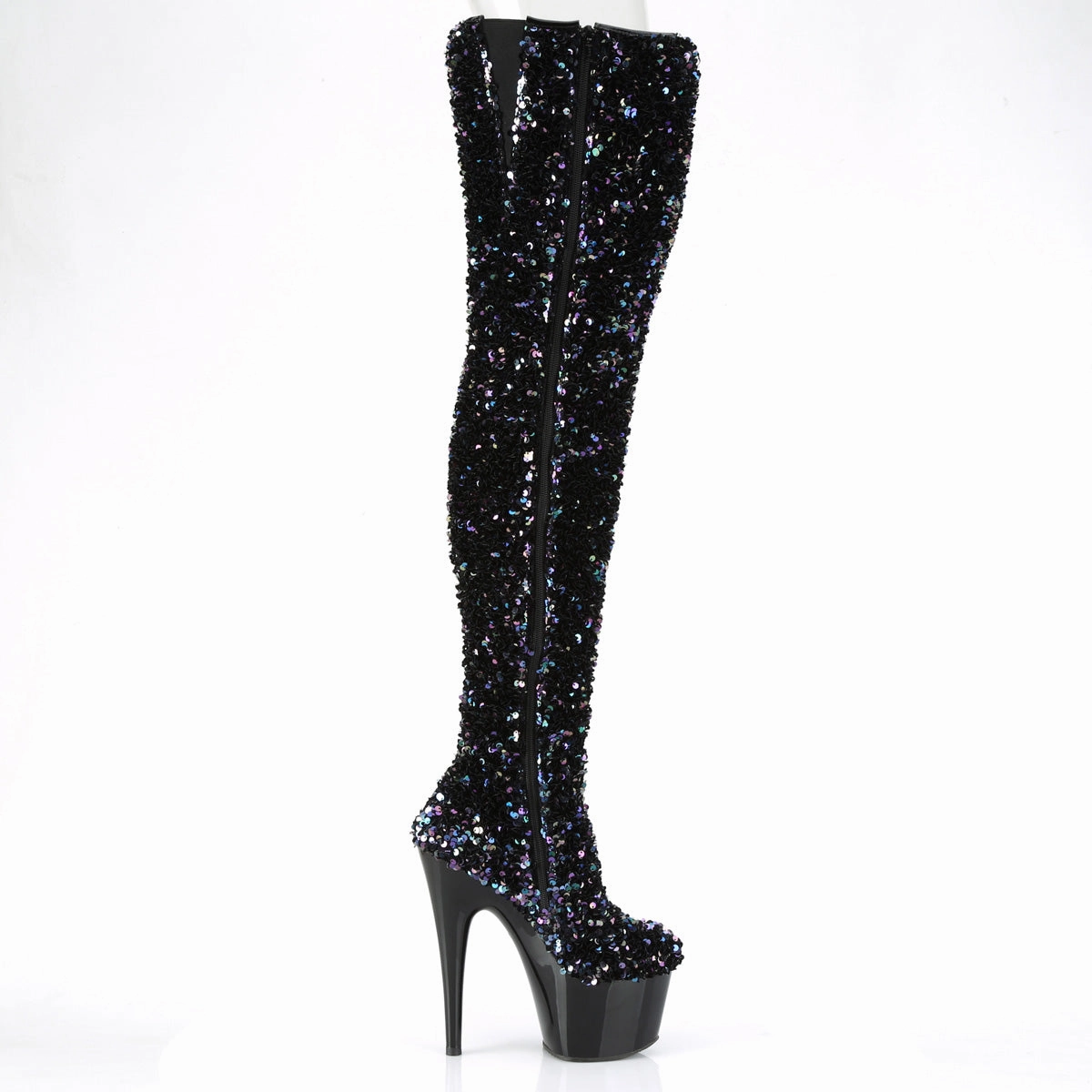 7 Inch Heel ADORE-3020 Black Multi Seuqins Square Toe Roper Boots