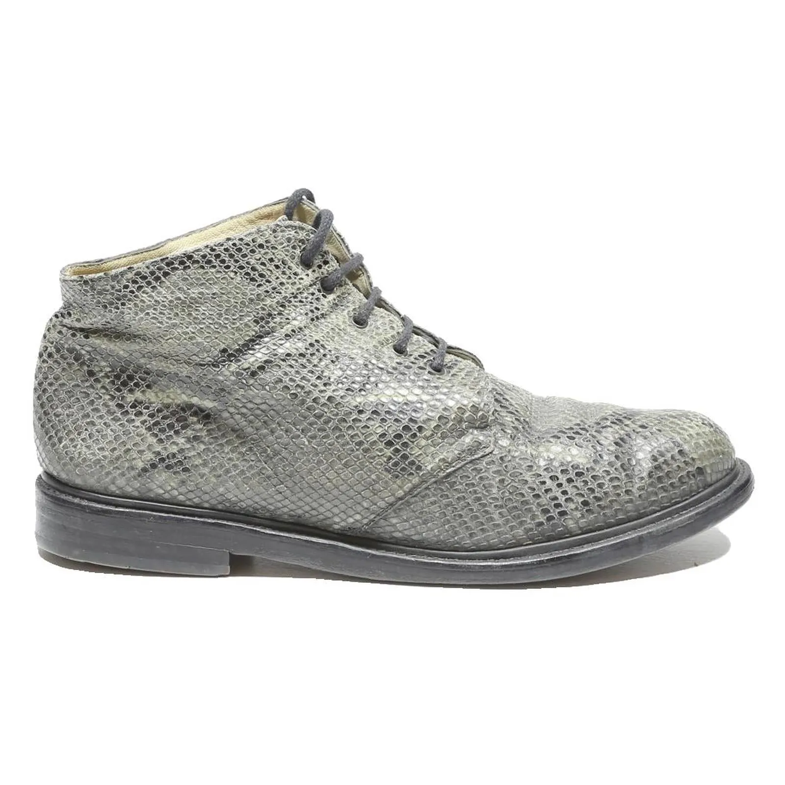 JOSEPH Mens Ankle Boots Leather UK 10.5 Grey Textured Patterned Lace-Up Stylish 