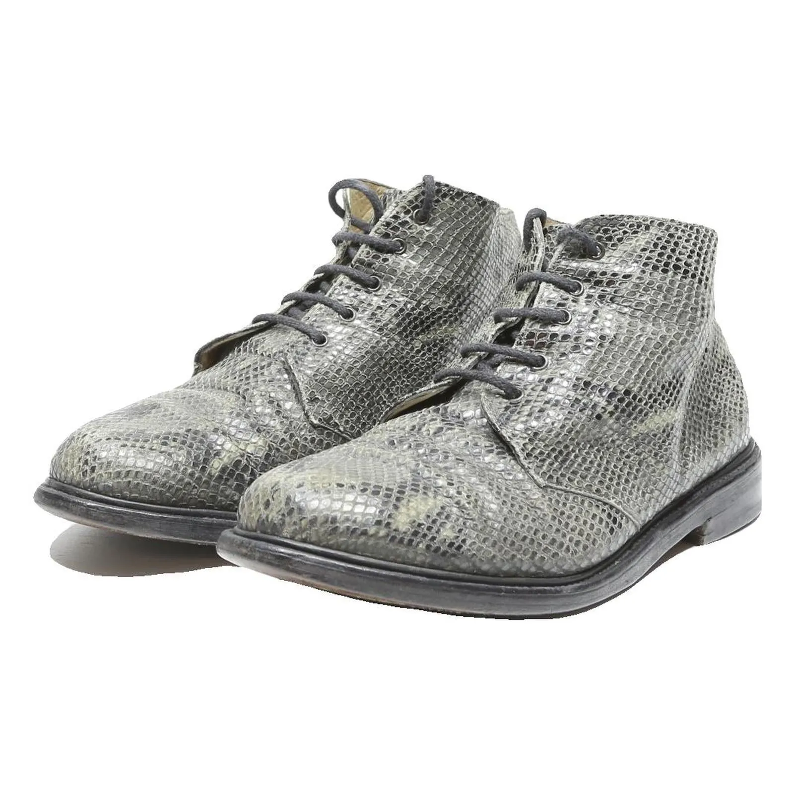 JOSEPH Mens Ankle Boots Leather UK 10.5 Grey Textured Patterned Lace-Up Stylish