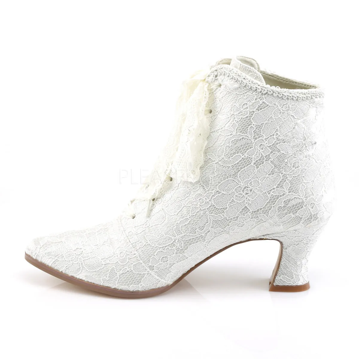 2 Inch Heel VICTORIAN-30 Ivory Lace Combat Boots