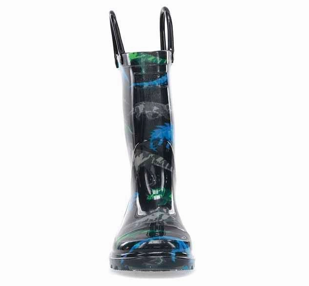 Plantar Fasciitis Work Boots Kids Dinosaur Friends Lighted Rain Boot - Black