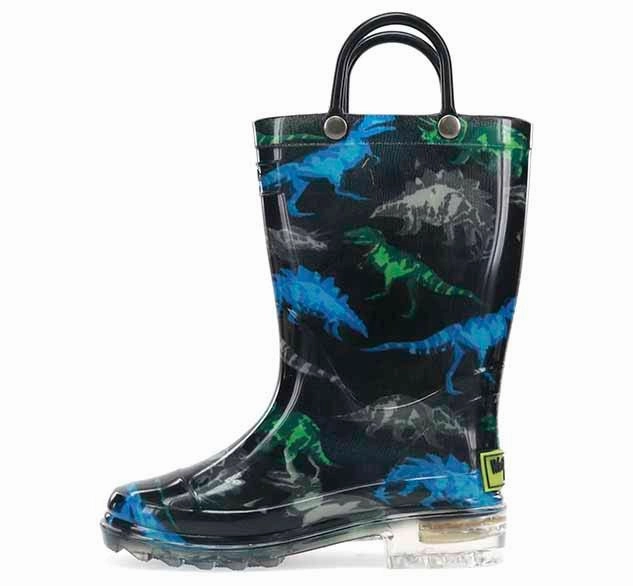 Kids Dinosaur Friends Lighted Rain Boot - Black Cowboy Boots Brown